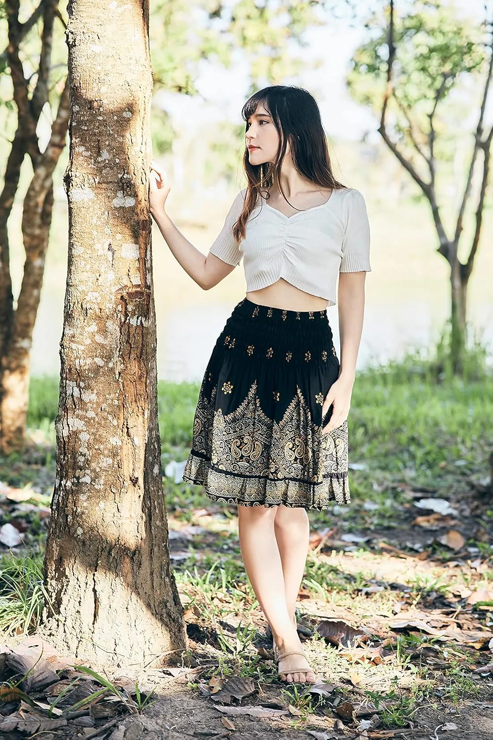 Lannaclothesdesign High Waisted Skirts for Women Short Flowy Summer Skirt Trendy Outfit Knee Length Boho Clothing Fall Skirts