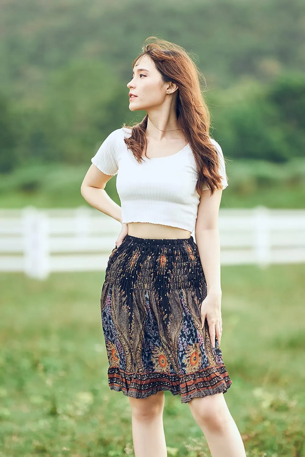 Lannaclothesdesign High Waisted Skirts for Women Short Flowy Summer Skirt Trendy Outfit Knee Length Boho Clothing Fall Skirts