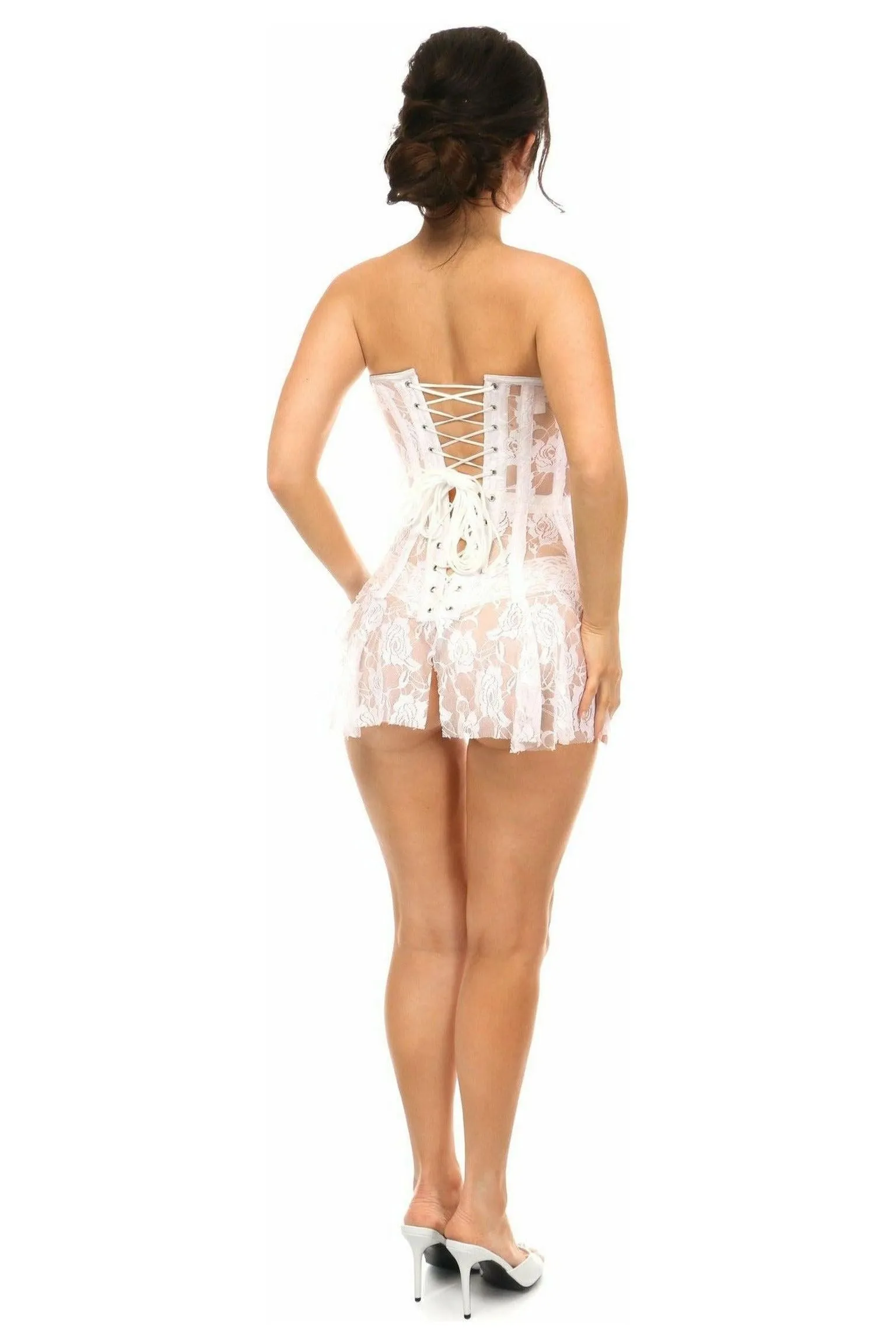 Lavish White Sheer Lace Corset Dress