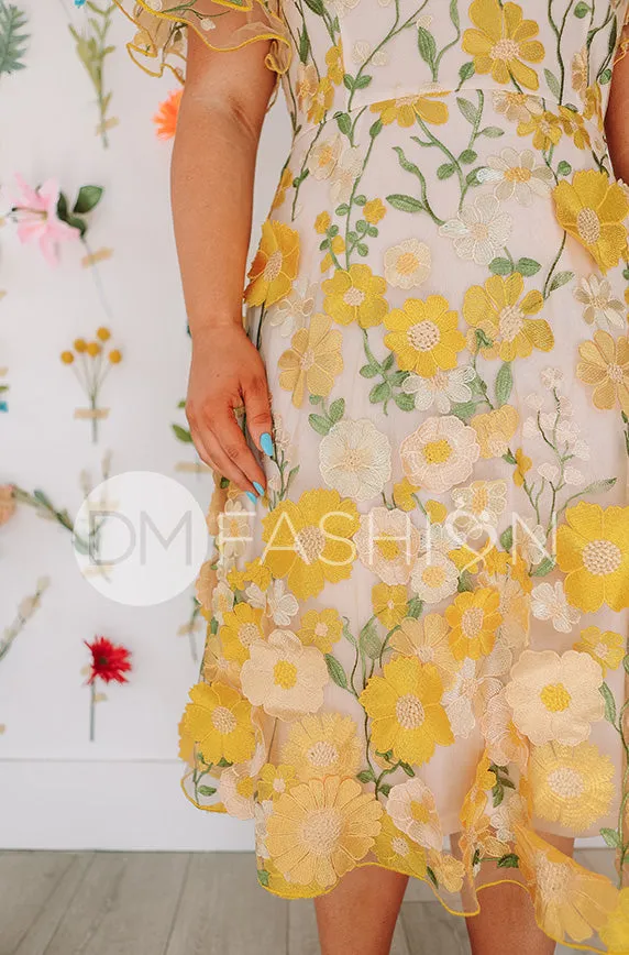 Lillian Duchess Yellow Floral Dress - DM Exclusive