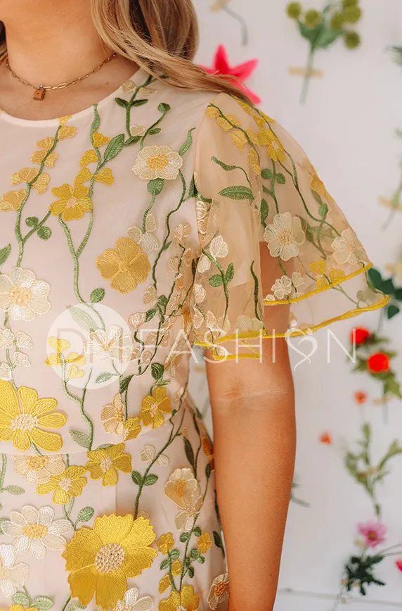 Lillian Duchess Yellow Floral Dress - DM Exclusive