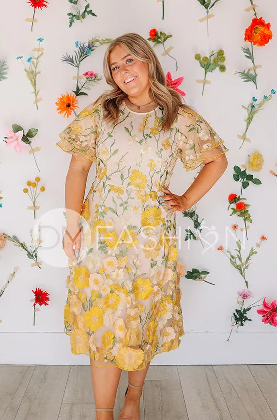 Lillian Duchess Yellow Floral Dress - DM Exclusive