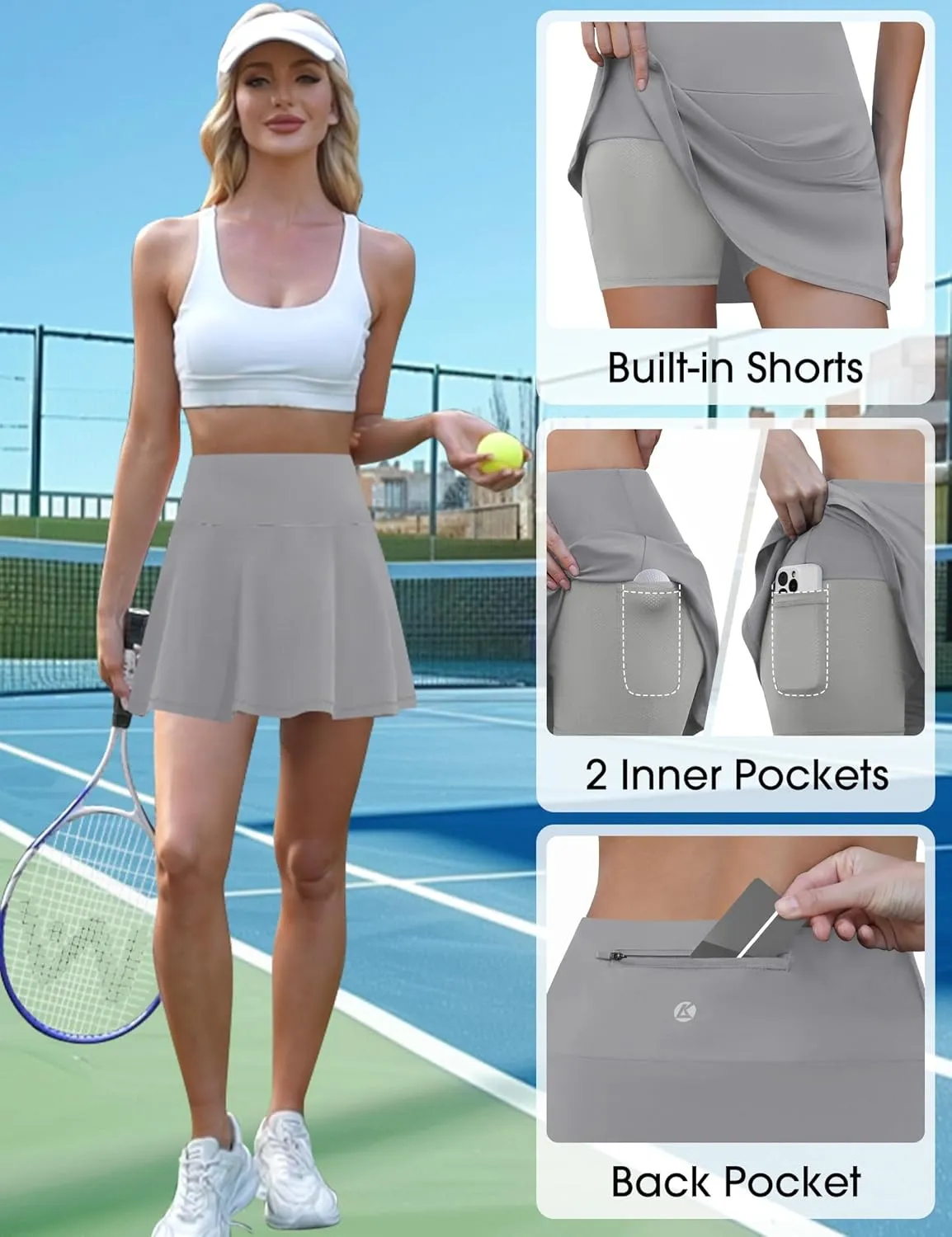 LouKeith Womens Tennis Skirt High Waisted Athletic Skorts Running Casual Pickle Ball Golf Skirts with Pockets