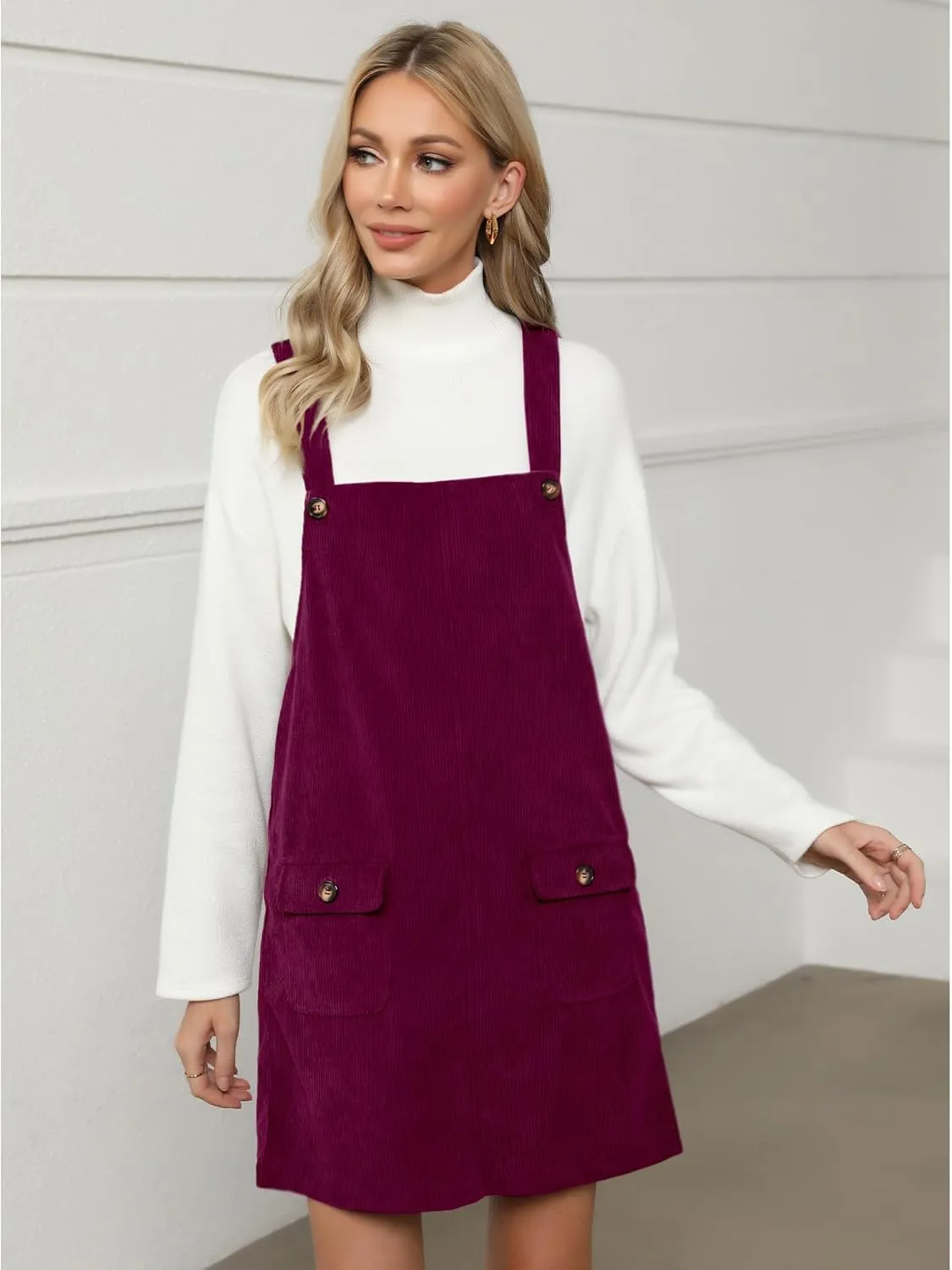 luvamia Corduroy Overall Dress for Women Adjustable Straps Casual Fashion Overalls Pinafore Short Dresses with Pockets