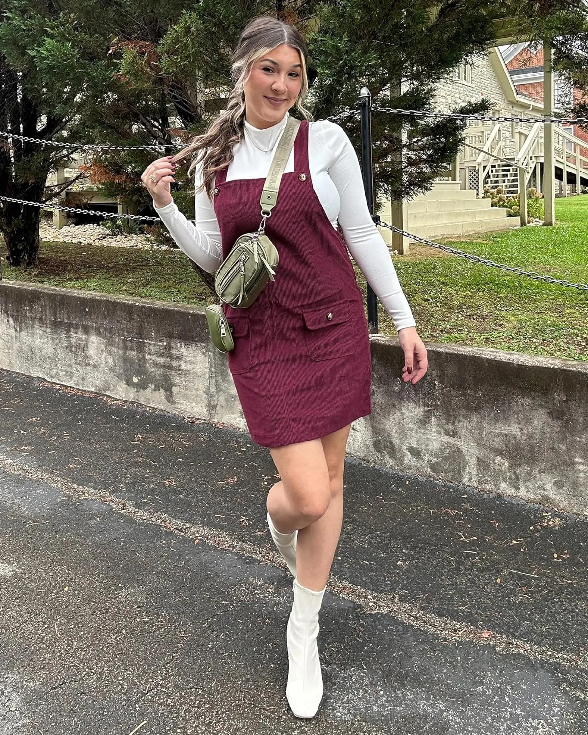 luvamia Corduroy Overall Dress for Women Adjustable Straps Casual Fashion Overalls Pinafore Short Dresses with Pockets