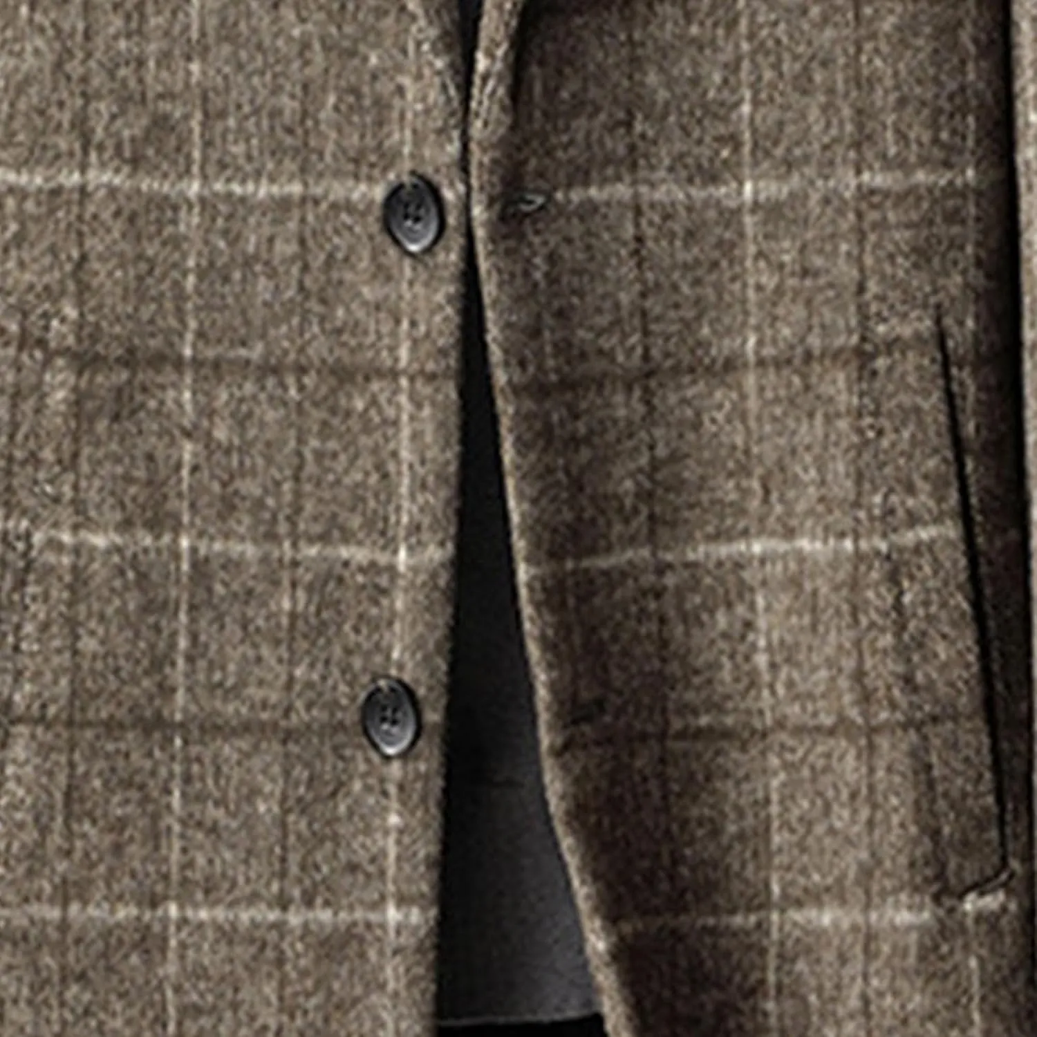Maiyifu-GJ Mens Plaid Trench Coat Winter Single Breasted Wool Blend Top Pea Coat Classic Stylish Business Overcoat