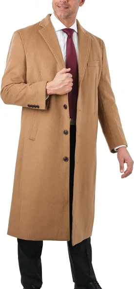 Men's Wool Cashmere Single Breasted Full Length Overcoat Top Coat