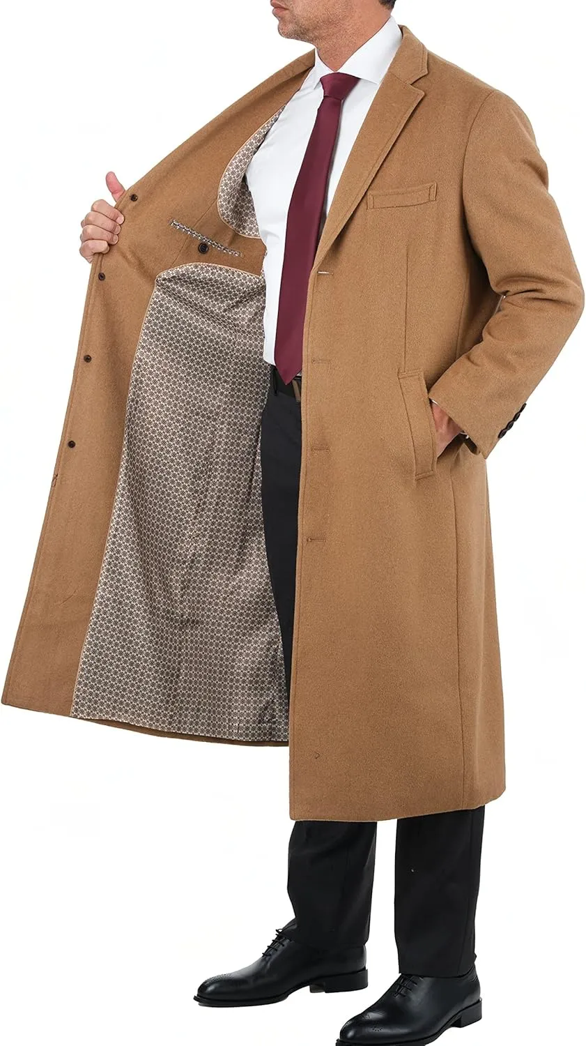 Men's Wool Cashmere Single Breasted Full Length Overcoat Top Coat