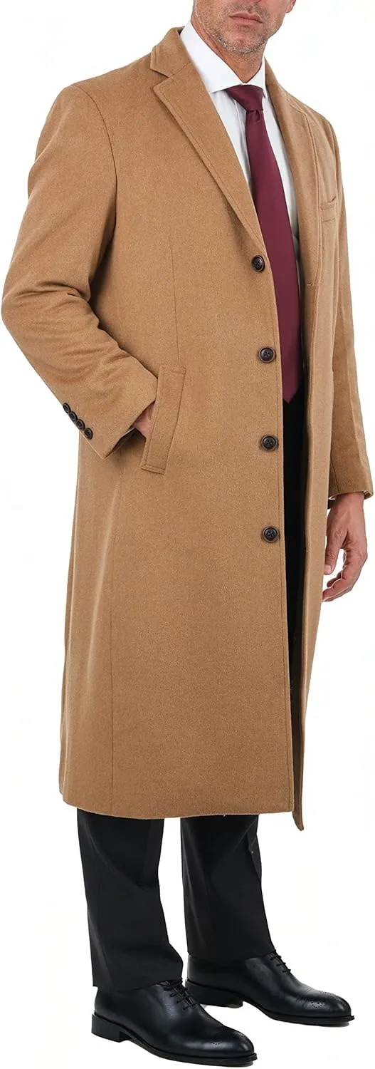Men's Wool Cashmere Single Breasted Full Length Overcoat Top Coat