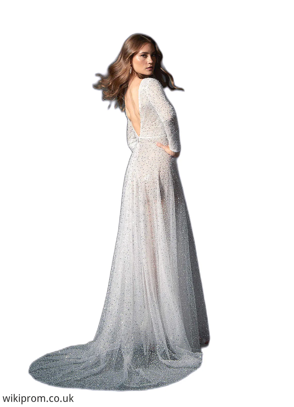 Michaela A-Line Sequins Court Train Dress Diamond White/Nude SWKP0022788