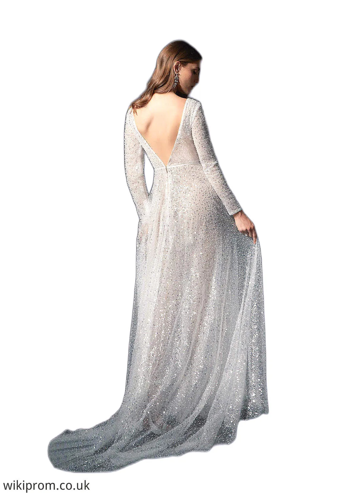 Michaela A-Line Sequins Court Train Dress Diamond White/Nude SWKP0022788