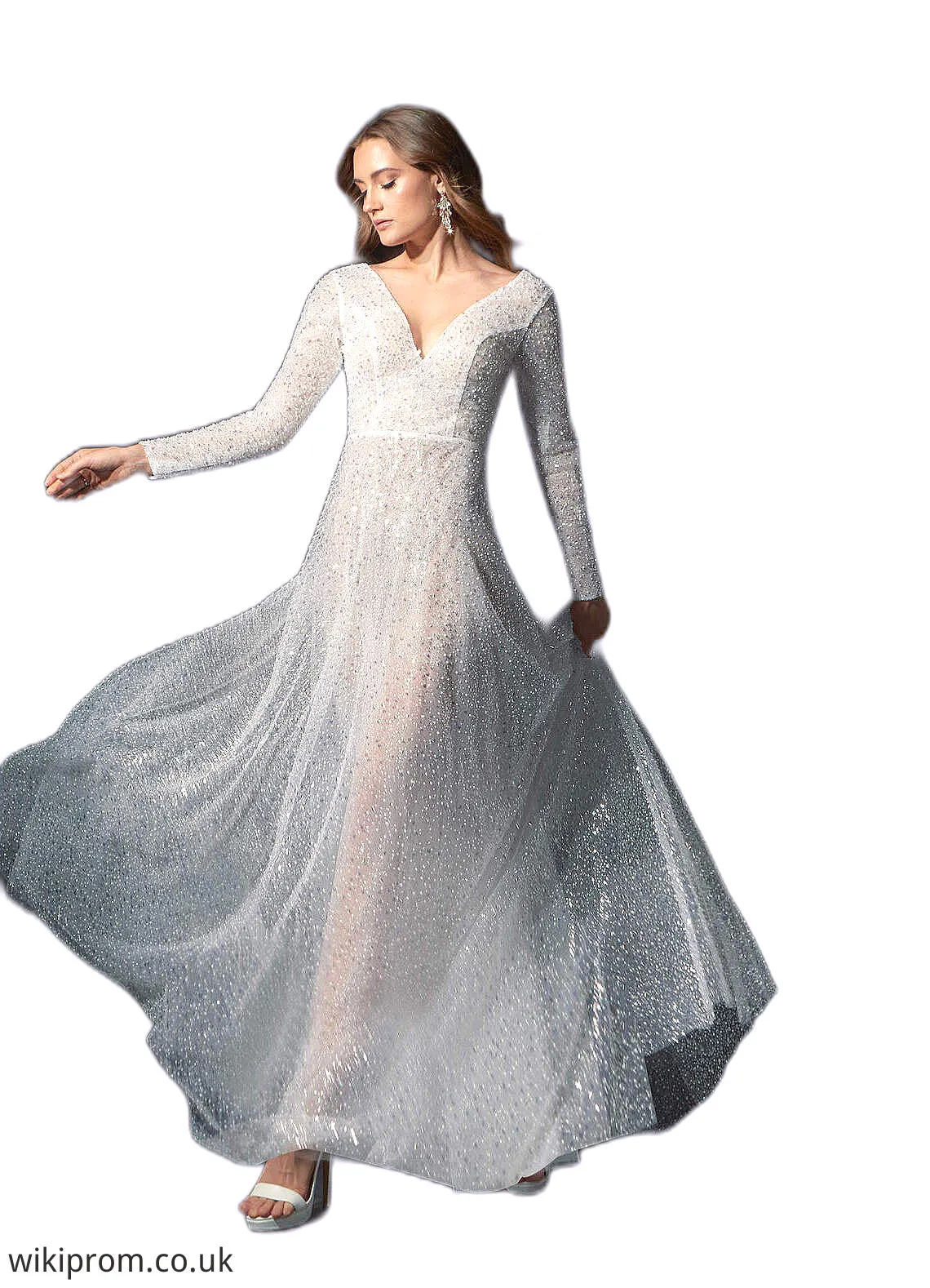 Michaela A-Line Sequins Court Train Dress Diamond White/Nude SWKP0022788