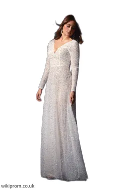 Michaela A-Line Sequins Court Train Dress Diamond White/Nude SWKP0022788