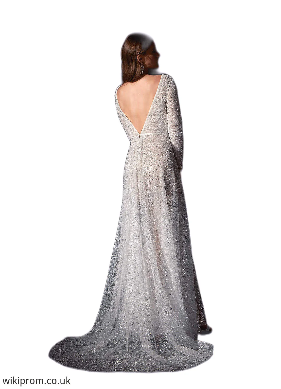 Michaela A-Line Sequins Court Train Dress Diamond White/Nude SWKP0022788
