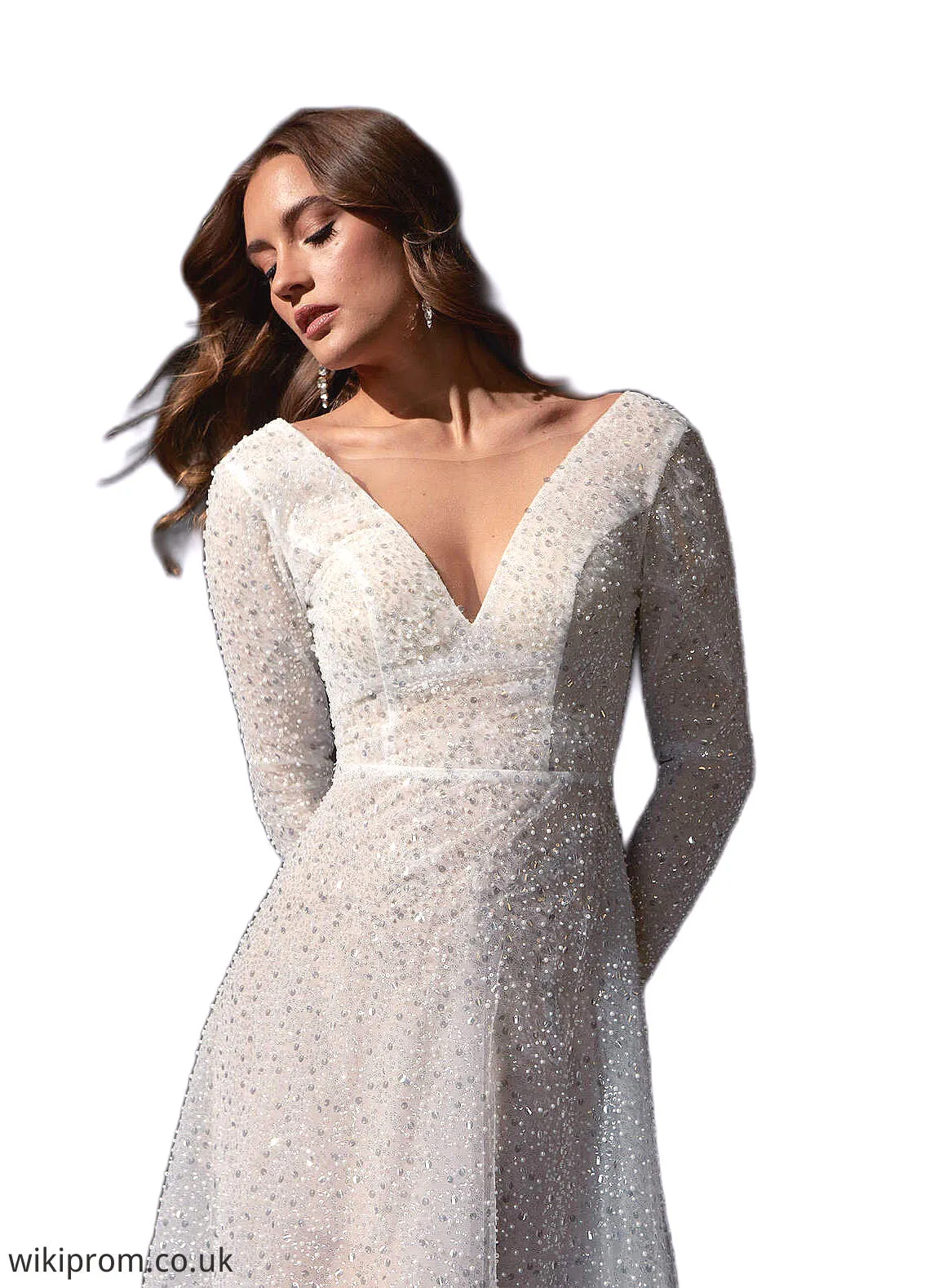 Michaela A-Line Sequins Court Train Dress Diamond White/Nude SWKP0022788