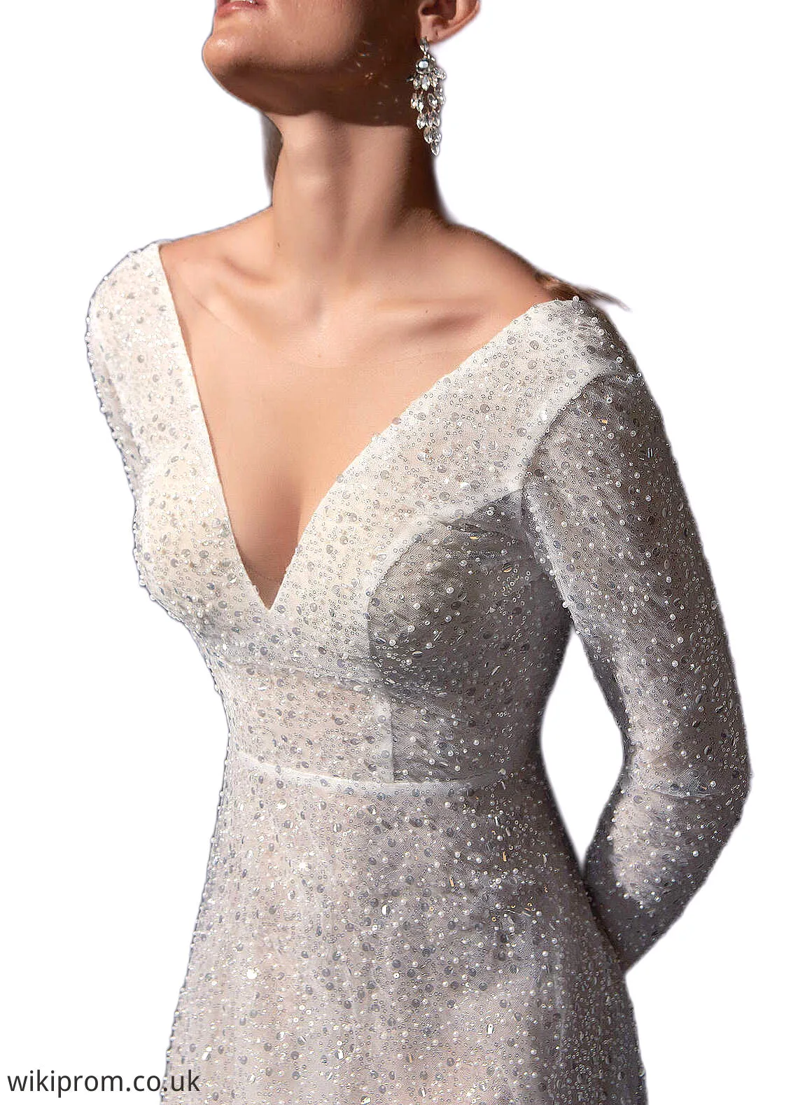 Michaela A-Line Sequins Court Train Dress Diamond White/Nude SWKP0022788