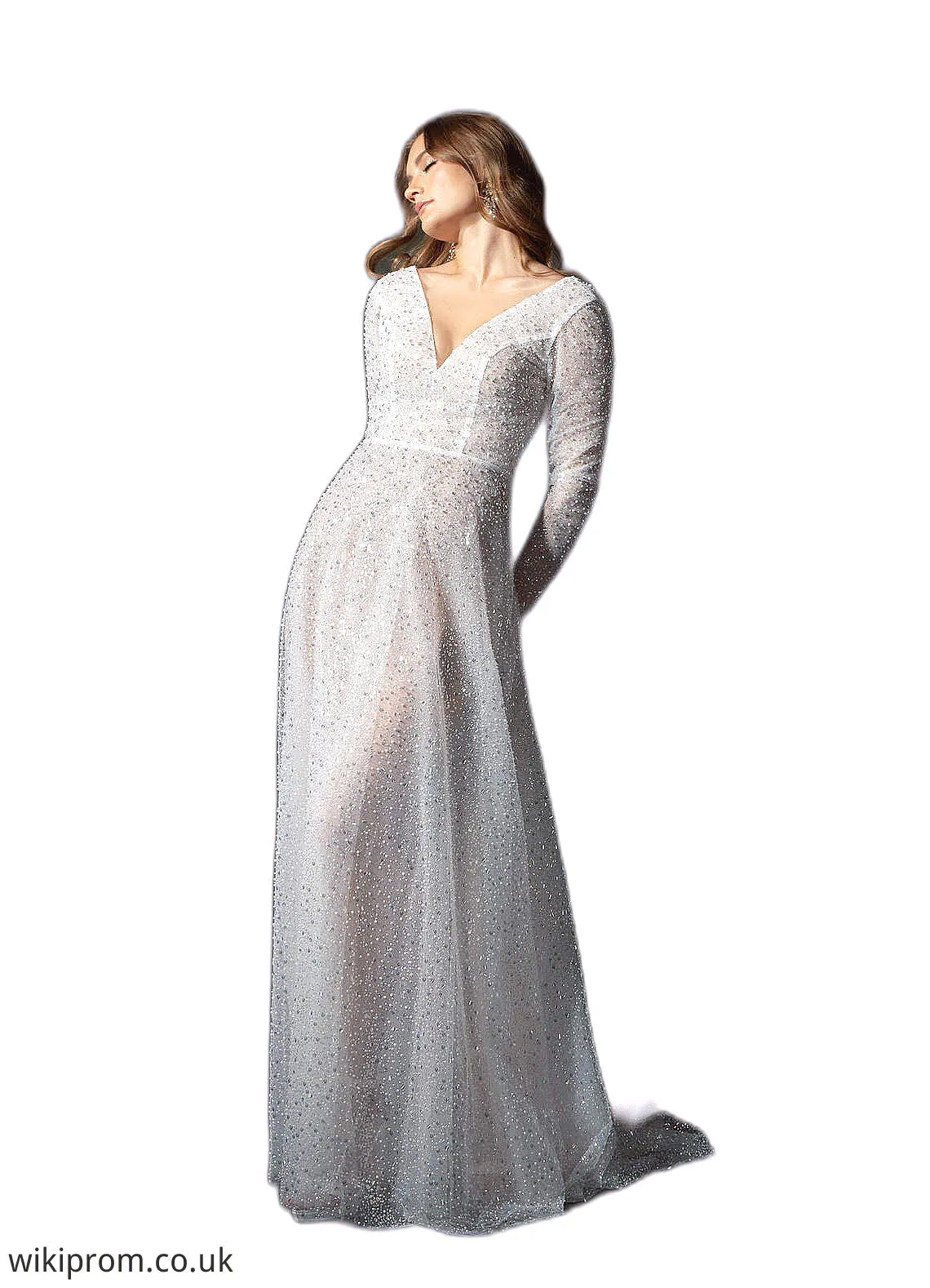 Michaela A-Line Sequins Court Train Dress Diamond White/Nude SWKP0022788