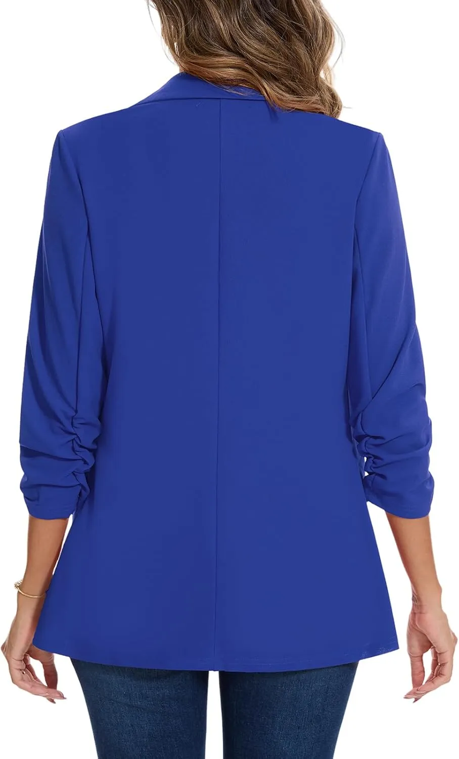 MINTLIMIT Blazer for Women Open Front 3/4 Ruched Sleeve Suit Jacket Notched Collar Casual Work Office Blazers with Pockets