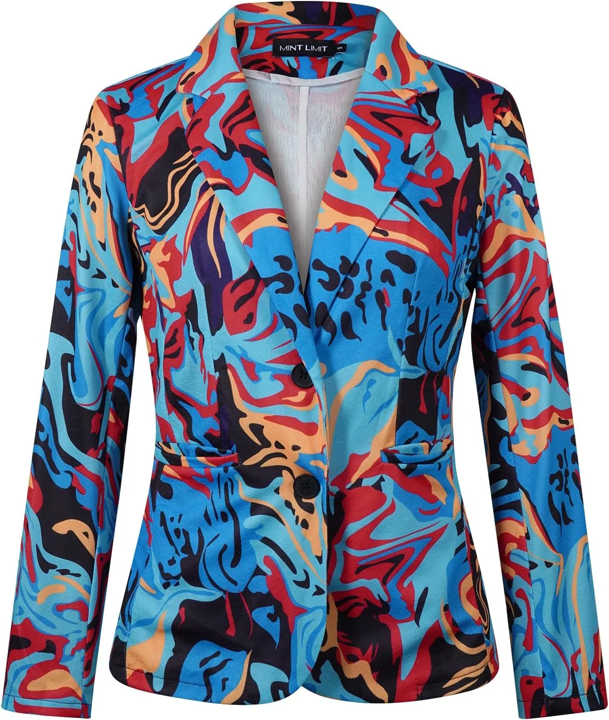 MINTLIMIT Women's Graphic Print Blazer Casual Long Sleeve Notch Lapel Button Open Front Colorful Jacket Blazers with Pockets