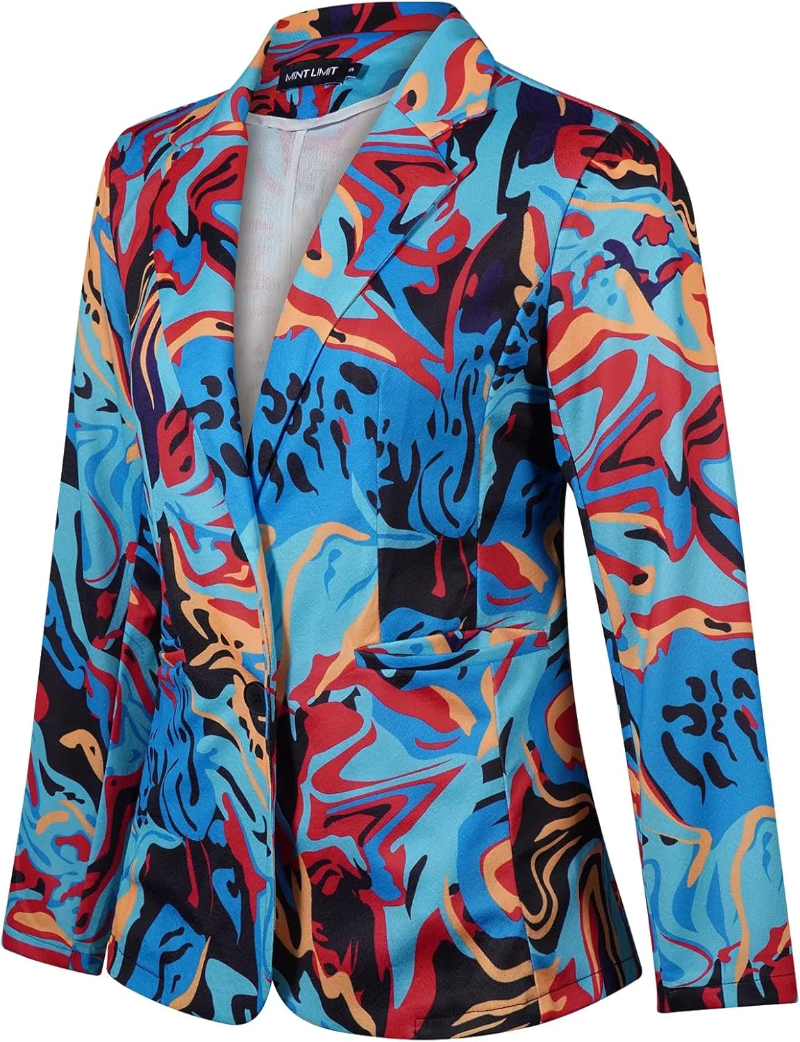MINTLIMIT Women's Graphic Print Blazer Casual Long Sleeve Notch Lapel Button Open Front Colorful Jacket Blazers with Pockets