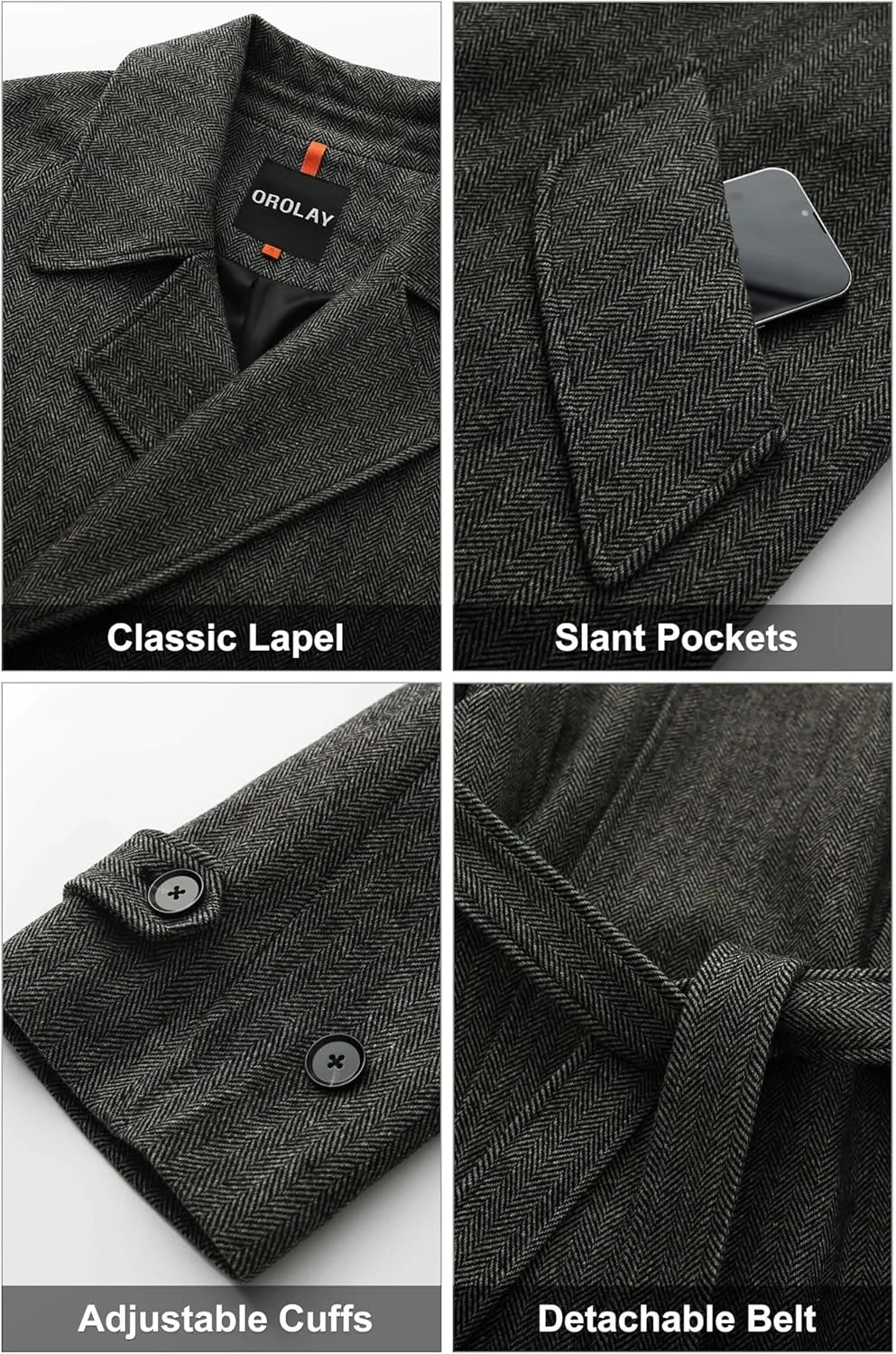 Orolay Women's Wool Blend Long Coat Classic Lapel Oversized Pea Coat Casual Warm Outerwear with Pockets