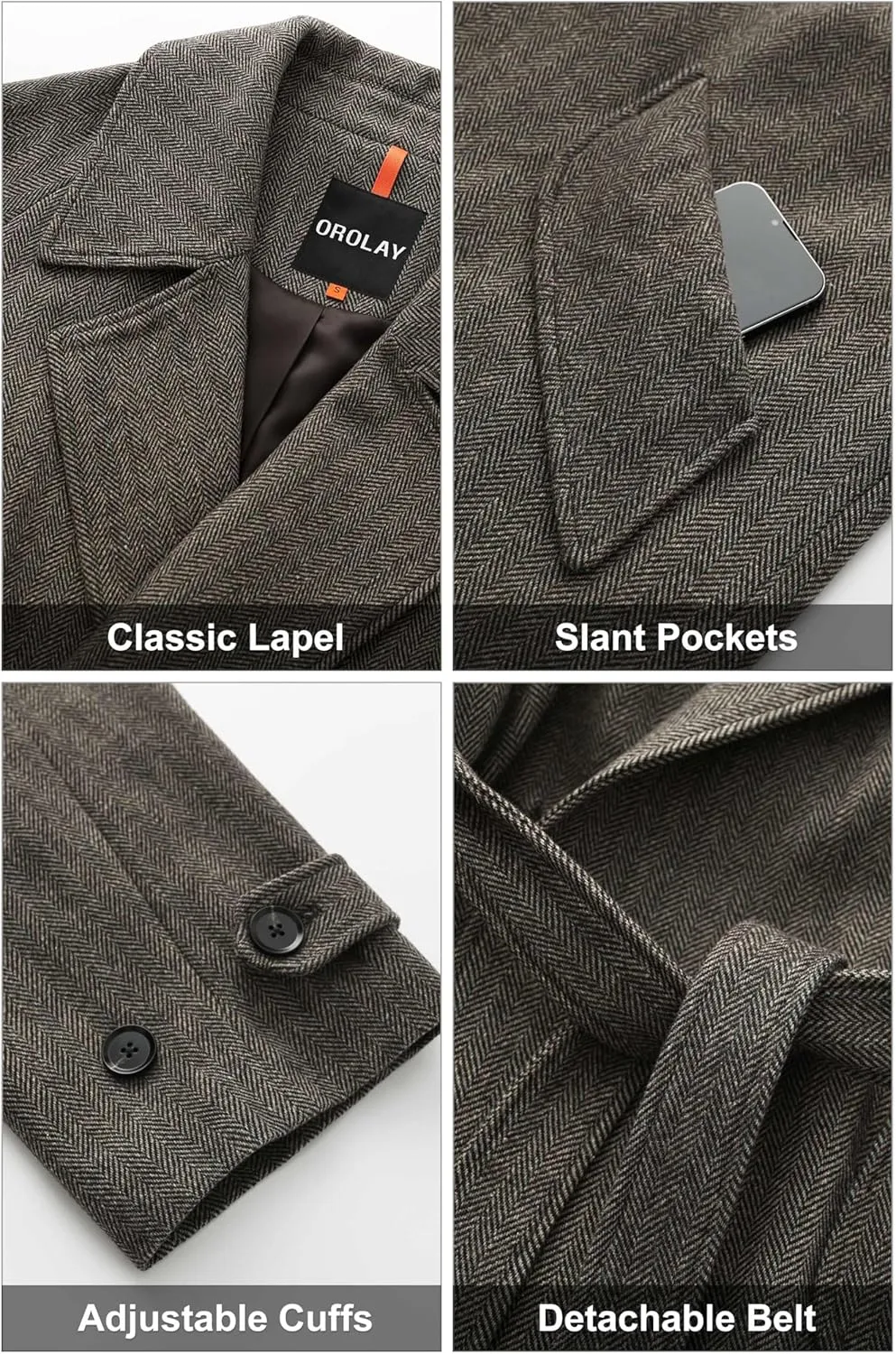 Orolay Women's Wool Blend Long Coat Classic Lapel Oversized Pea Coat Casual Warm Outerwear with Pockets
