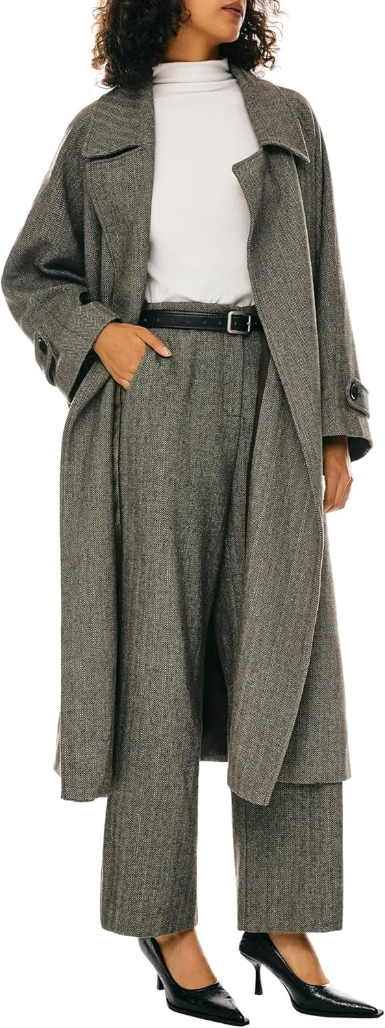 Orolay Women's Wool Blend Long Coat Classic Lapel Oversized Pea Coat Casual Warm Outerwear with Pockets