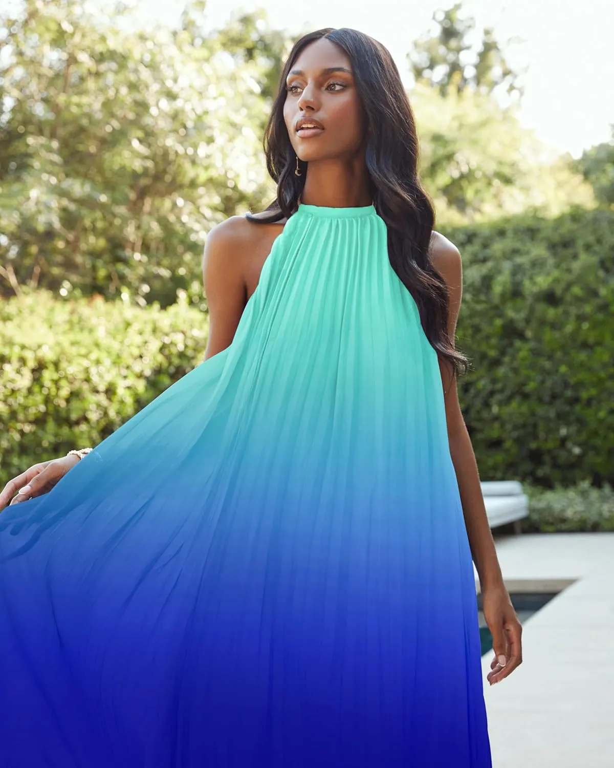 Paintcolors Women's Halter Sleeveless Long Maxi Dress Backless Casual Loose Ombre Summer Beach Chiffon Flowy Sundress