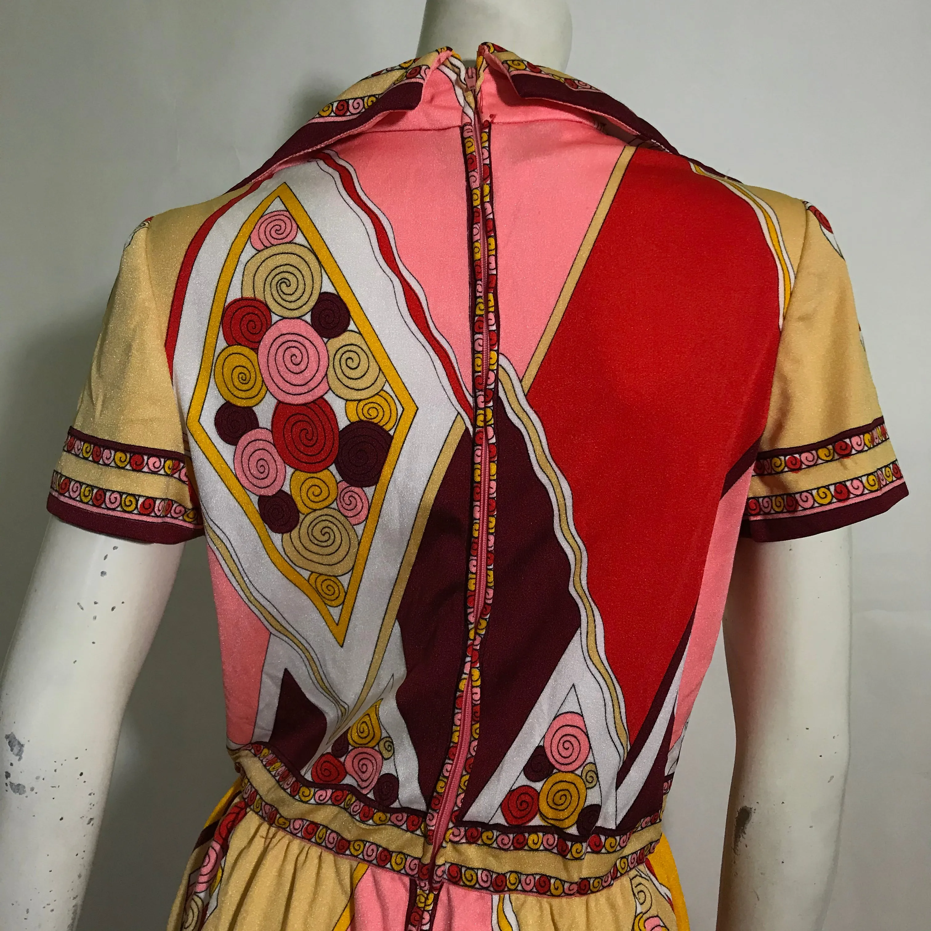 Pink and Melon Abstract Print Paganne Dress circa 1970s