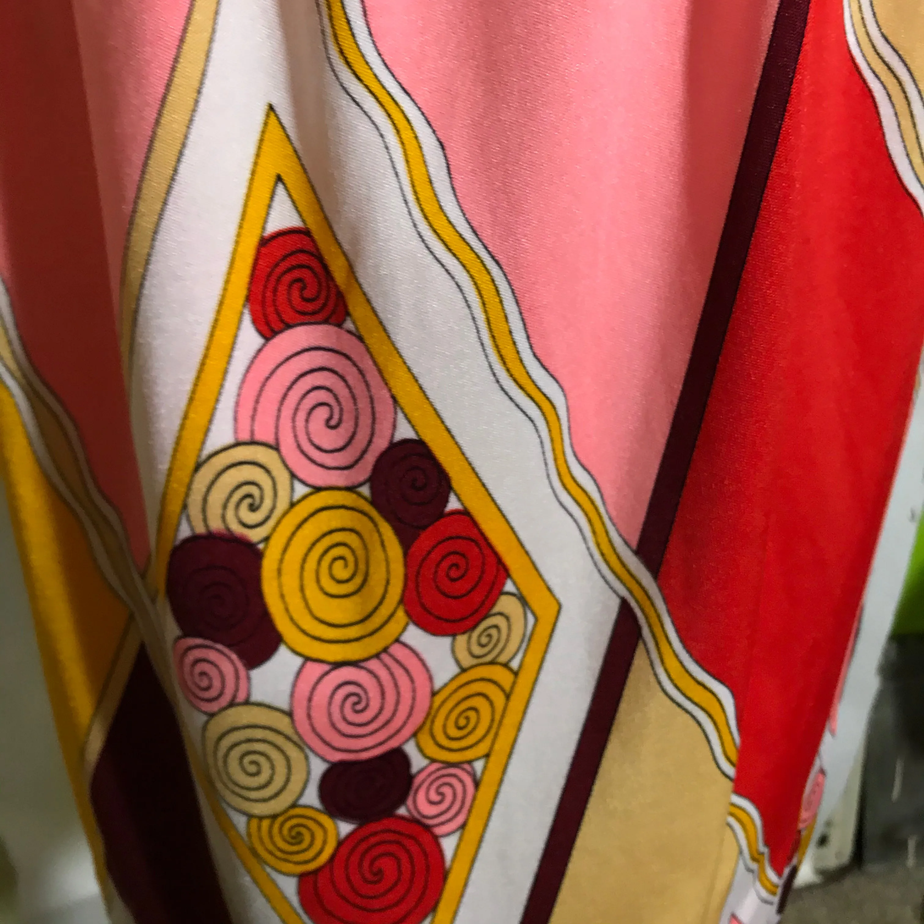 Pink and Melon Abstract Print Paganne Dress circa 1970s