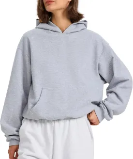 PrettyGuide Women's Oversized Hoodie Fleece Cropped Sweatshirt Long Sleeve Lightweight Pullover with Pocket