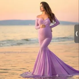Purple Fishtail Evening Maternity Long Dress
