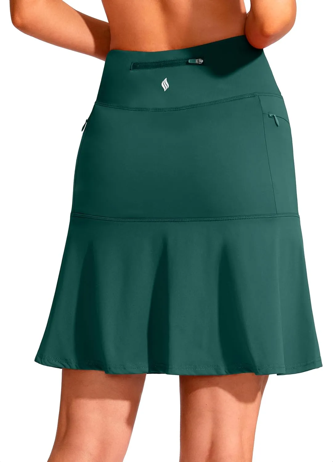 SANTINY 19" Golf Skorts Skirts for Women Zipper Pockets Knee Length Skort Women's High Waist Athletic Tennis Skirt