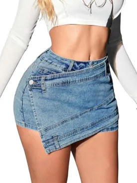 Skirts for Women Sexy Short Jean Skirt Mini Skirts for Women Lrregular with Pockets