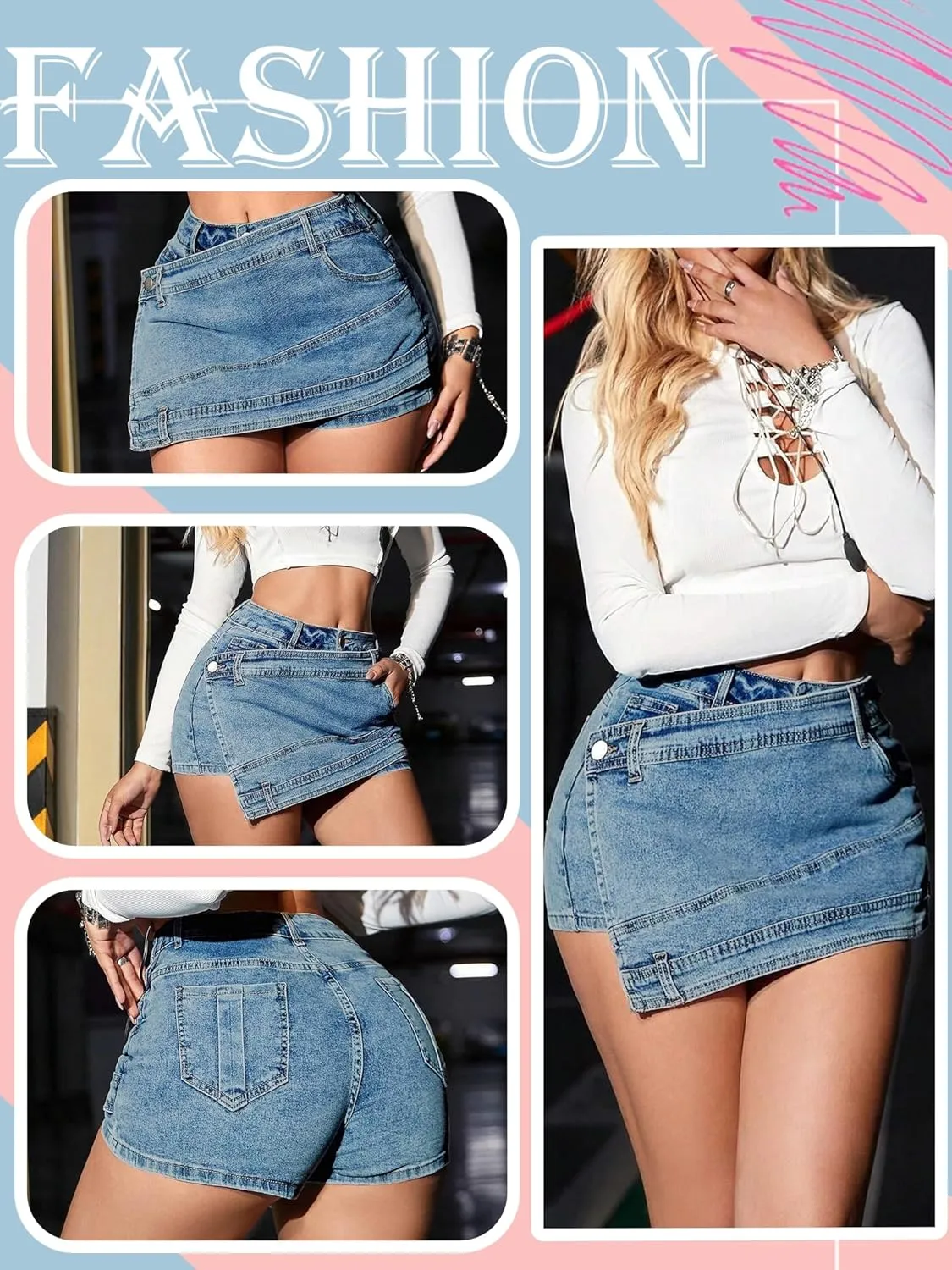 Skirts for Women Sexy Short Jean Skirt Mini Skirts for Women Lrregular with Pockets