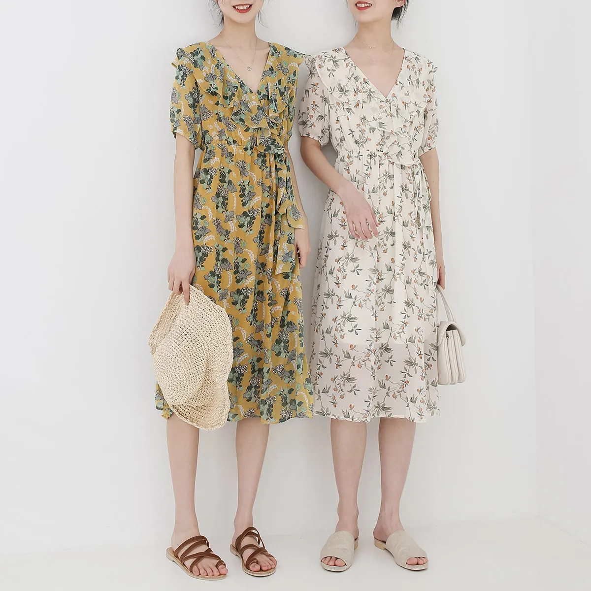 spring new Korean version of Japanese literary V-neck long dress