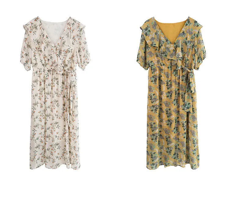 spring new Korean version of Japanese literary V-neck long dress