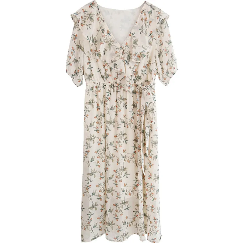 spring new Korean version of Japanese literary V-neck long dress