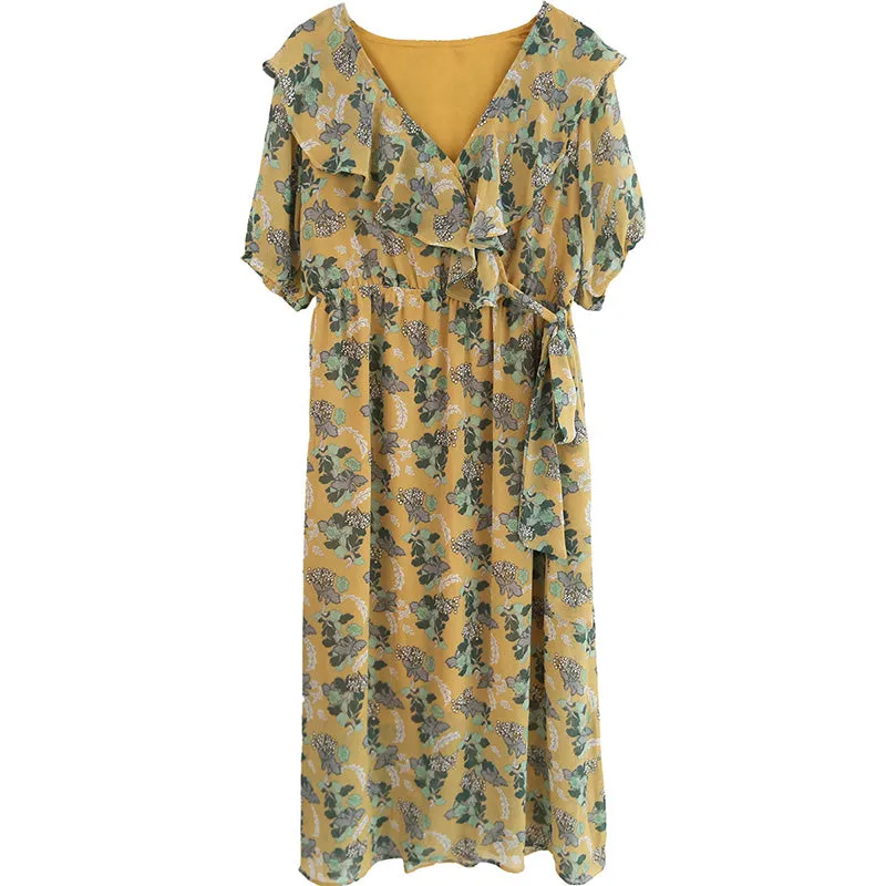 spring new Korean version of Japanese literary V-neck long dress