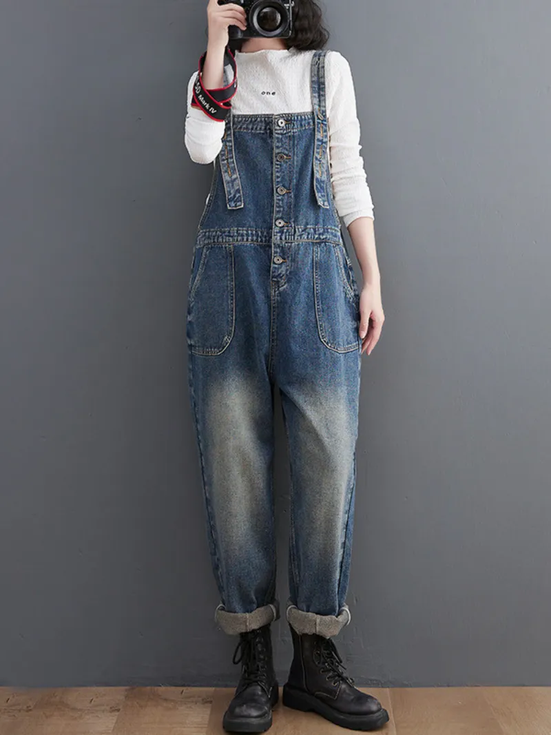 Spring Stylish Large Size Loose Denim Overalls