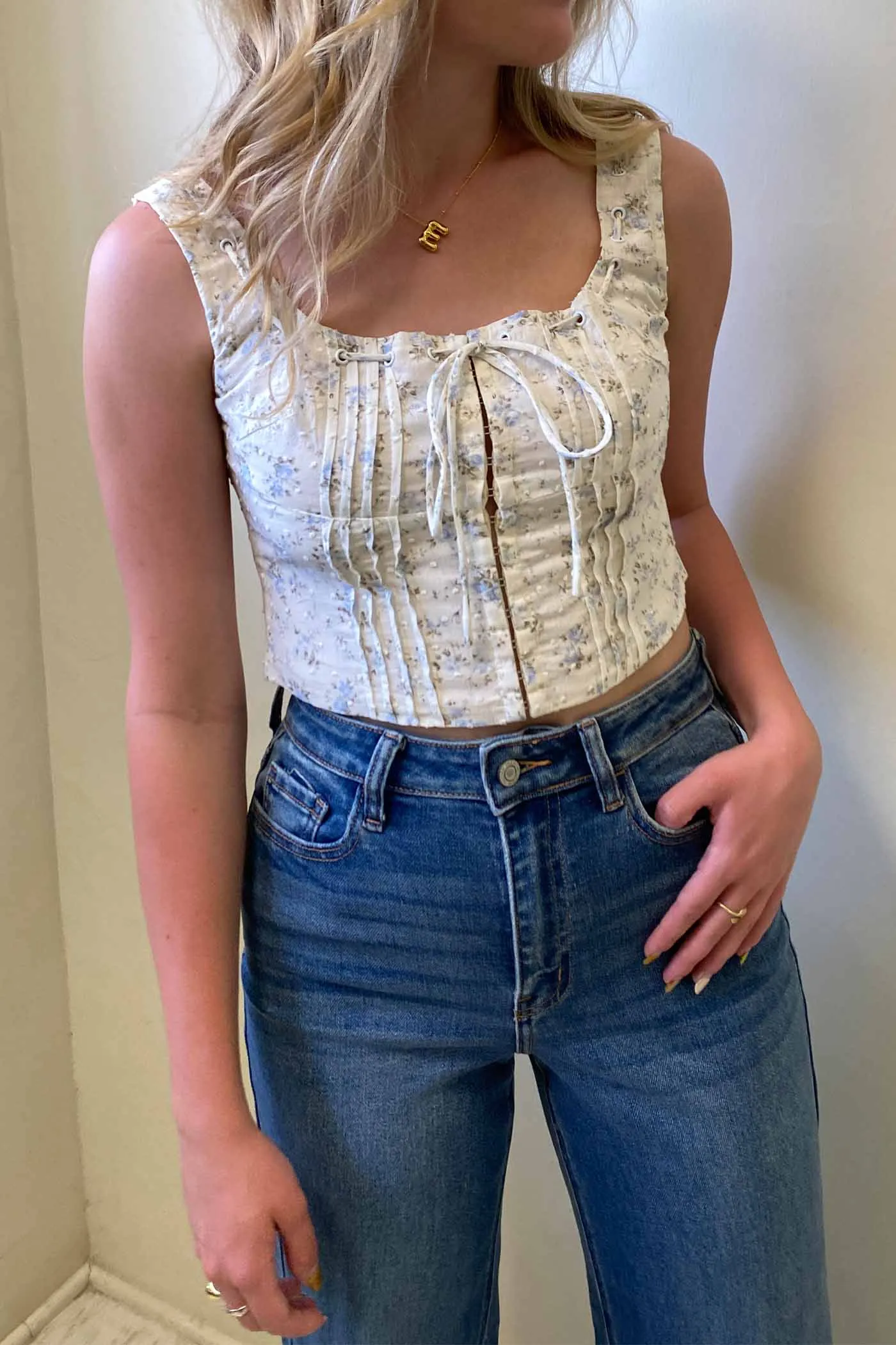 Swiss Dot Floral Corset Top