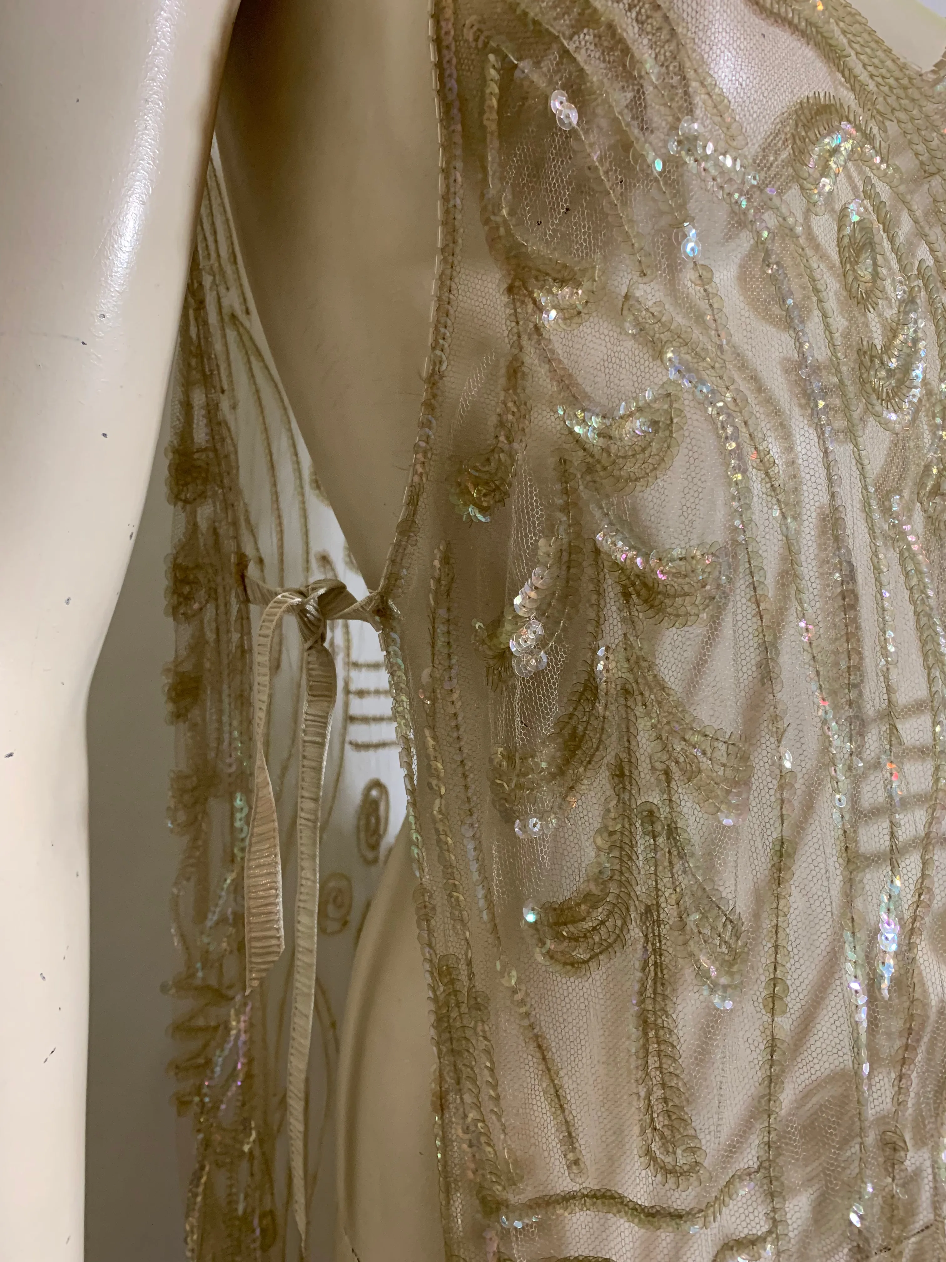 Timeless Iridescent Sequined and Beaded Sheer Netting Tabard Dress circa 1920s