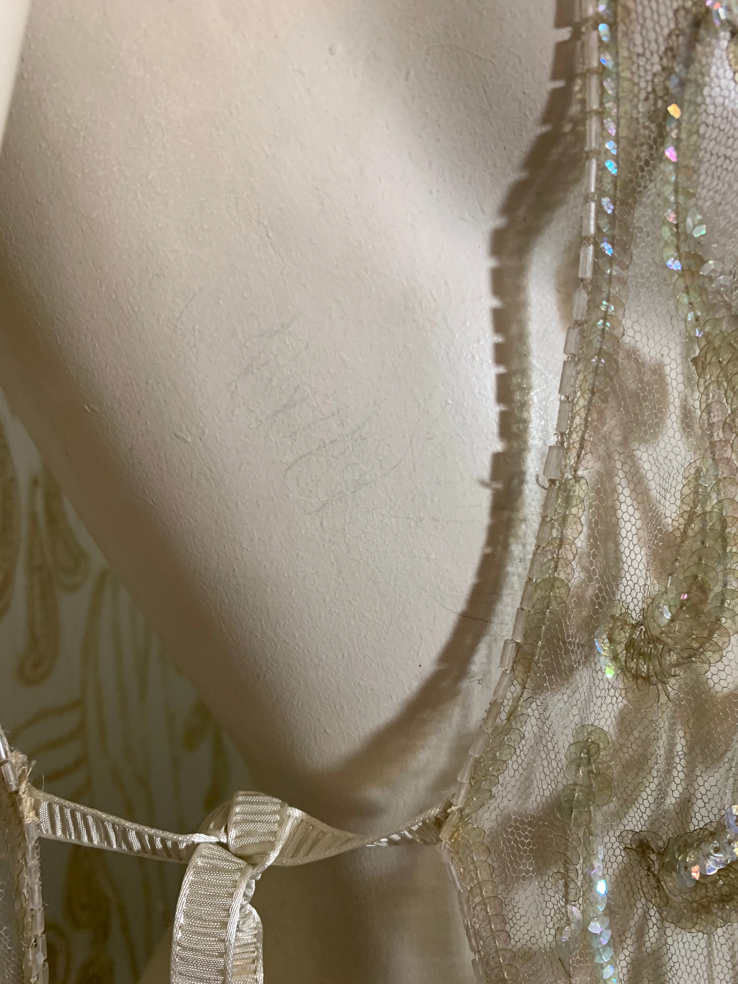 Timeless Iridescent Sequined and Beaded Sheer Netting Tabard Dress circa 1920s