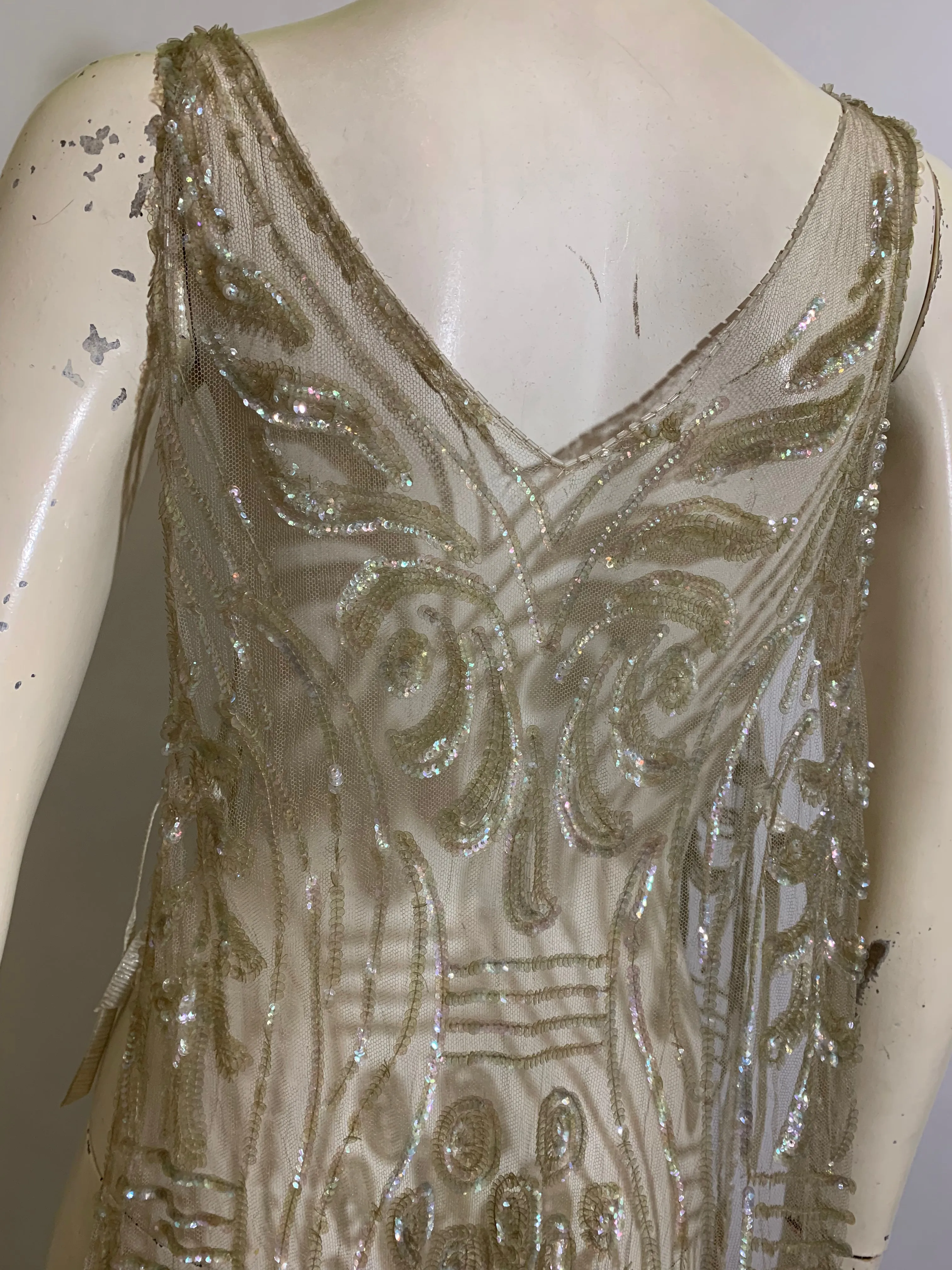 Timeless Iridescent Sequined and Beaded Sheer Netting Tabard Dress circa 1920s