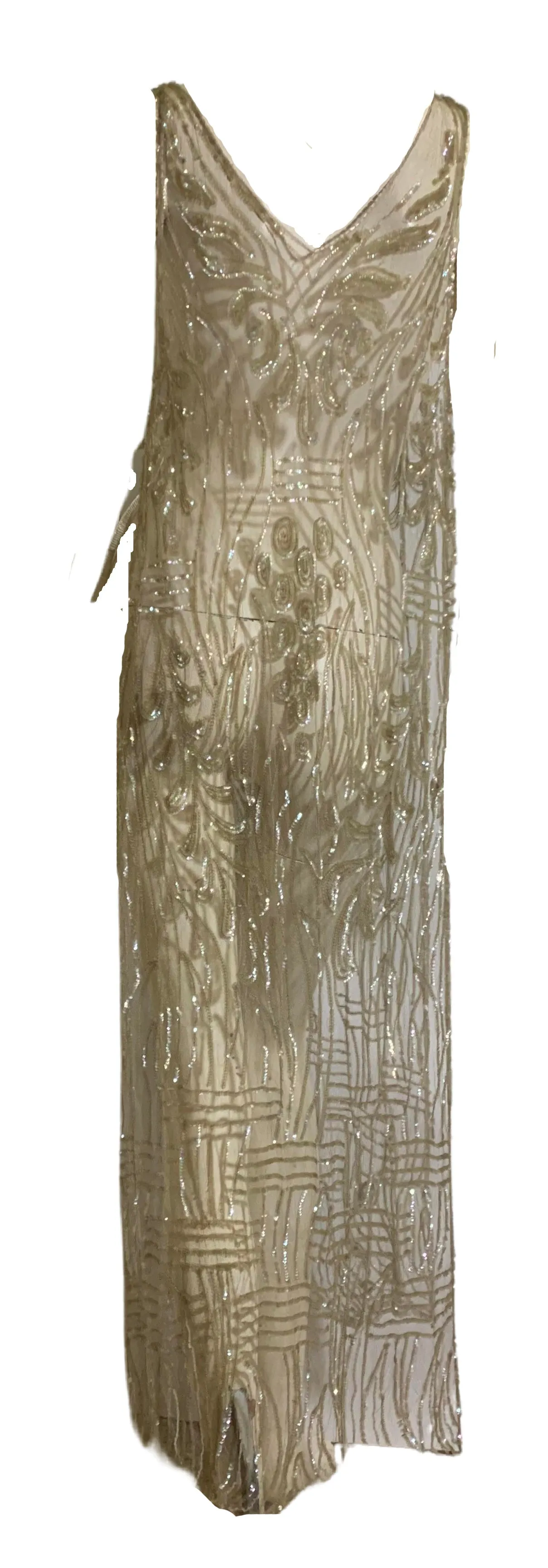 Timeless Iridescent Sequined and Beaded Sheer Netting Tabard Dress circa 1920s