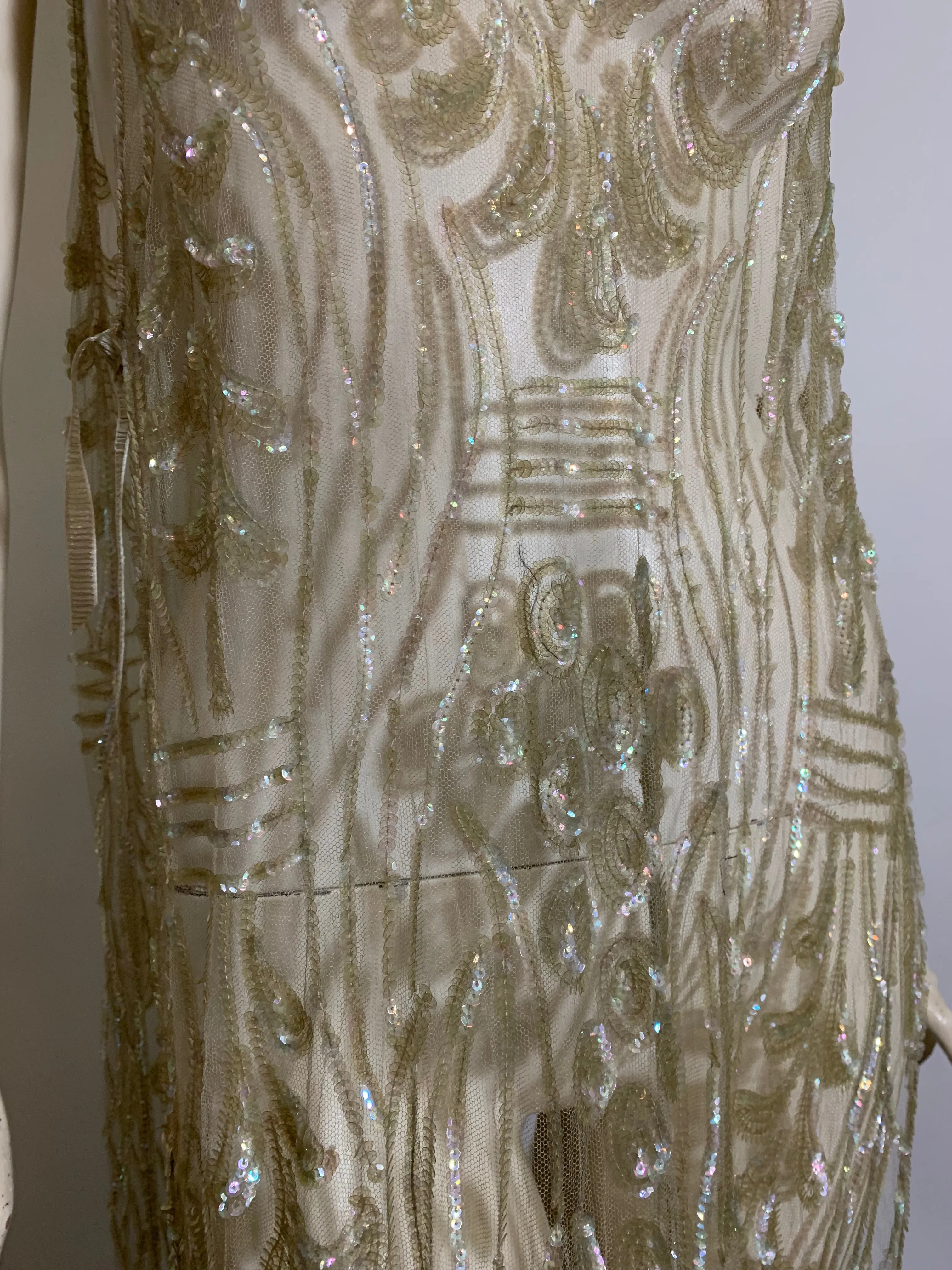 Timeless Iridescent Sequined and Beaded Sheer Netting Tabard Dress circa 1920s