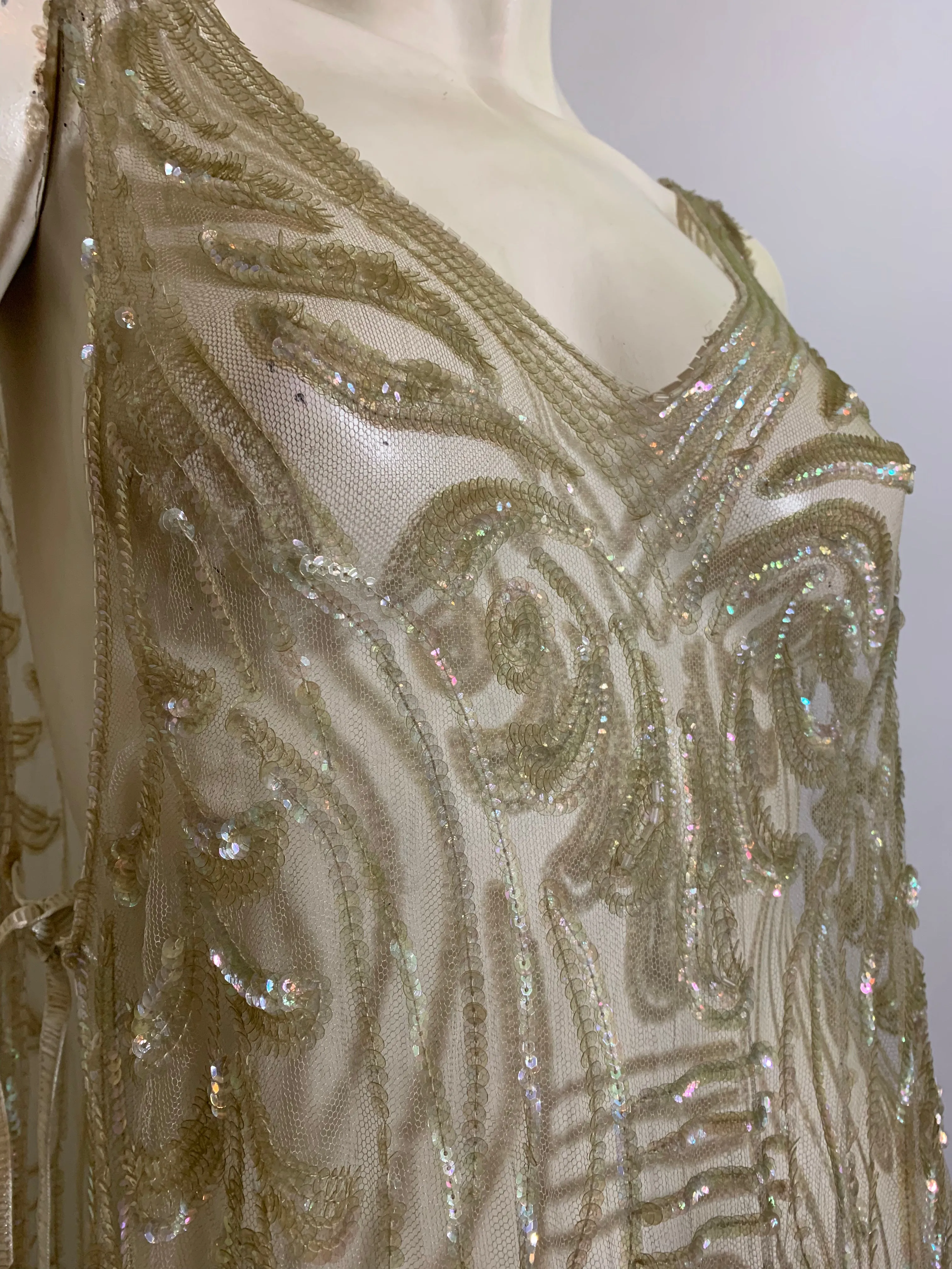 Timeless Iridescent Sequined and Beaded Sheer Netting Tabard Dress circa 1920s