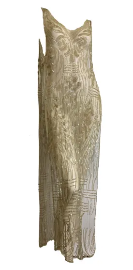 Timeless Iridescent Sequined and Beaded Sheer Netting Tabard Dress circa 1920s
