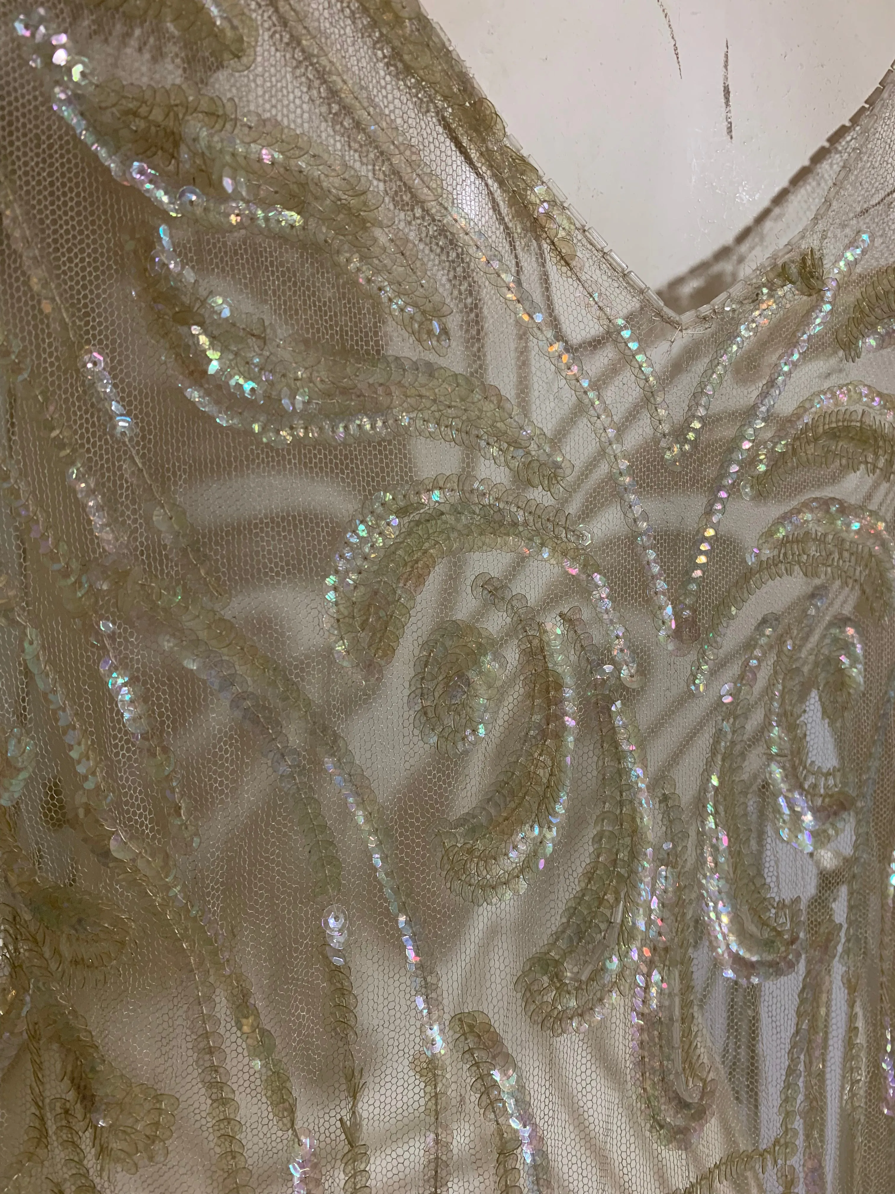 Timeless Iridescent Sequined and Beaded Sheer Netting Tabard Dress circa 1920s