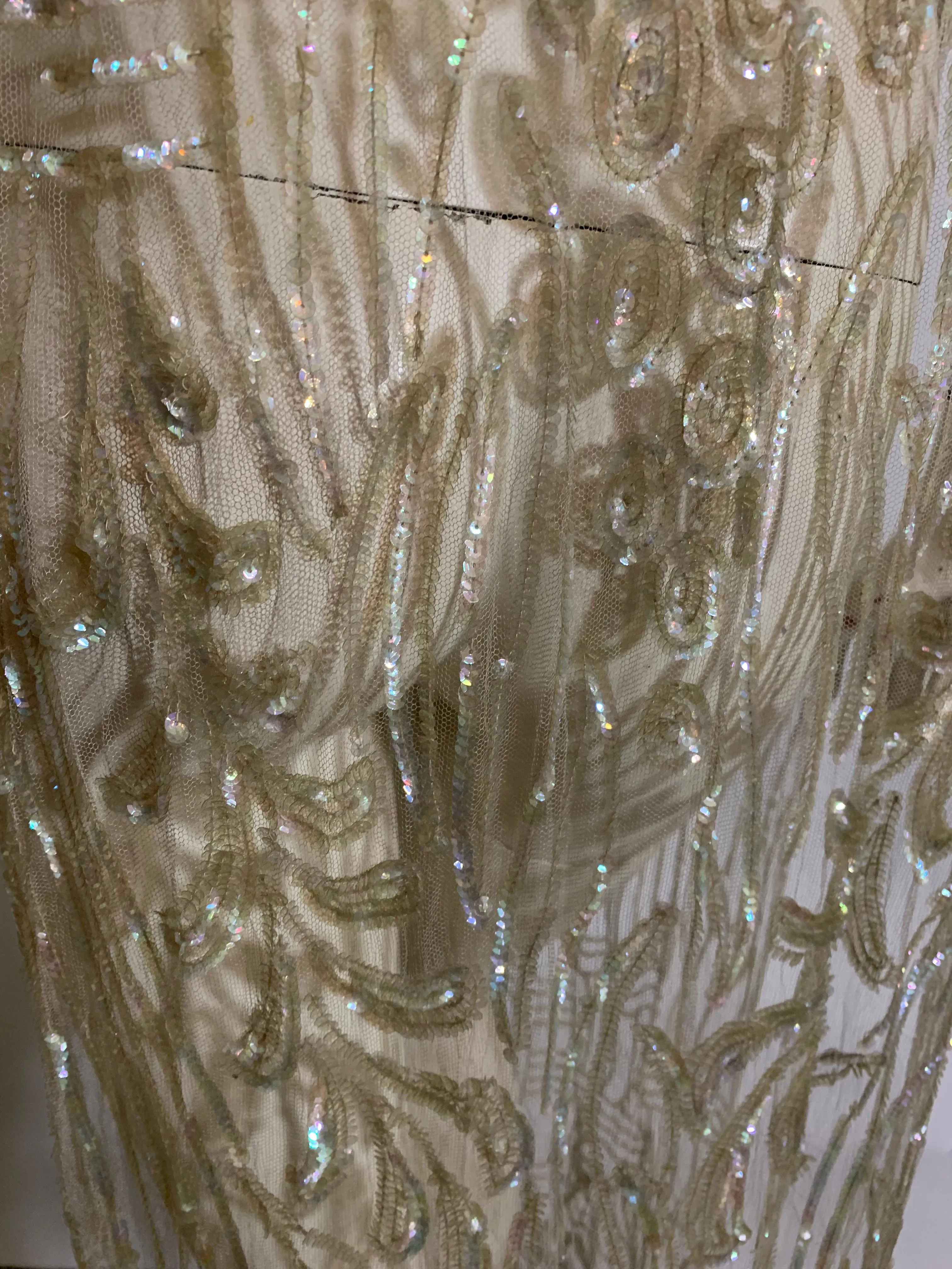 Timeless Iridescent Sequined and Beaded Sheer Netting Tabard Dress circa 1920s